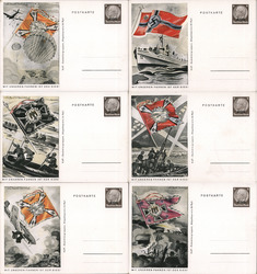 Set of 6: Nazi German Flags, Military Artist Signed Nazi Germany Postcard Postcard Postcard