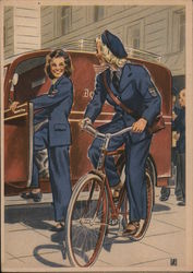 Women, Telegram Deliverers, Bicycle Postcard