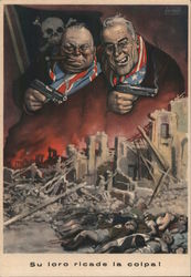 Chruchill & Roosevelt: The Blame Falls on Them! Italian Fascist Propoganda Postcard