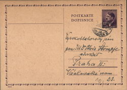 Nazi Postal Card to Prague Postcard