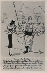 Woman with Nazi Soldiers, Comic Postcard
