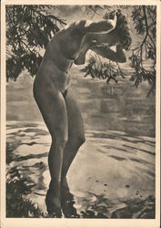 Nazi-era German Nude Jul. Engelhard, Bad im Bergsee Postcard