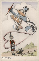 German WWII Era Comic, Acrobatic Flier, Woman w Dog Postcard
