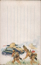 Japanese WWII Army, Tank, Flag, Armored Corps Soldiers  Postcard