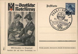 German Red Cross Nurses in Combat Uniforms Prepare for the Front Postcard