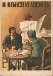 Italian WWII Propaganda, Soldier & Man, Spy "The Enemy Listens to You" Postcard