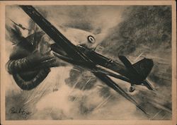German Fighter Shoots a French Barrage Balloon in Flames Postcard