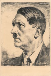Germany WWII Propaganda, Drawing of Hitler, "Our Leader Nazi Germany Postcard Postcard Postcard