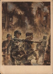 German WWII Proganada, Art, "The Battle Is Over" Postcard
