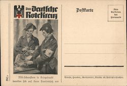 German WWII, German Red Cross Nurses in Combat Uniforms Prepare for Service at the Front Postcard