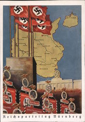 1939 German Nazi Propaganda, Party Convention Nurnberg, Swastika, Flags Postcard