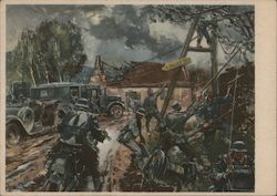Germany WWII, Cable Being Re-Strung for Battle Report, Motorcycle Postcard