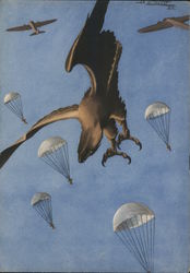 Italy WWII Propaganda, Paratroopers, Eagle w Parachutes Postcard