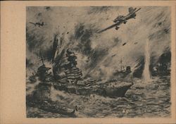 Germany WWII  British Ship Under Attack by German Planes Postcard