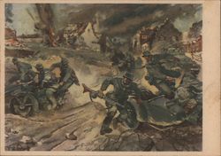 Germany WWII, Motorcycle Unit w Sidecars in Battle Postcard