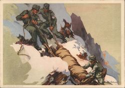 Germany WWII, "The German Red Cross in Action", Wounded Soldier in Alps Postcard