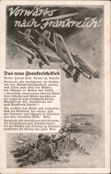 Germany WWII, Song, "Forward to France", Luftwaffe, Fighter Airplanes Postcard