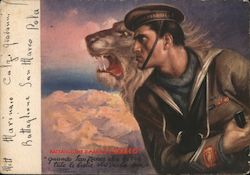 Italian WWII, Sailor w Lion, San Marco Regiment, Africa Postcard