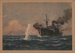 Germany WWII, Navy, Escort Cruiser Destroys Armed Enemy Supply Ship Postcard