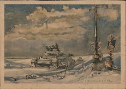 Germany WWII, Tank in Snow, Christmas Tree on Turret Postcard