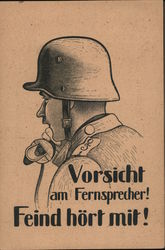 Germany WWII, "Be careful on the telephone! The enemy is listening!" Postcard