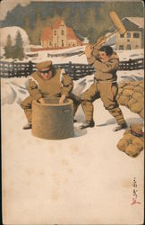 Japanese Soldiers in Winter Gear Investigating a Well Postcard