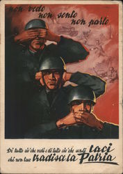 Italy WWII, "See No Evil, Hear No Evil, Speak No Evil of the Country" Postcard