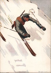 Soldier of the Railway Militia skiing Italy World War II Postcard Postcard Postcard