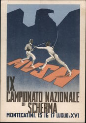 IX National Fencing Tourneament - Montecatini, 15-16-17 July 1938 Postcard