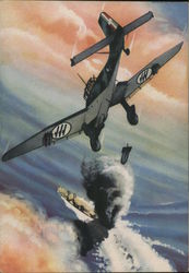 Italian military plane attacking an enemy ship Italy World War II Postcard Postcard Postcard