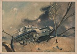 Tank in Battle, Censored by Wehrmacht Postcard