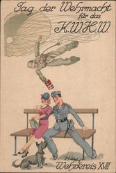 Paratrooper, Soldier and Woman, Day of the Army Postcard