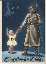 WWII Propanganda, Soldier & Child, "Victory, Happiness, and Success" Postcard