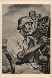Drawing of Soldier at Anti-Aircraft or Artillery Gun Postcard