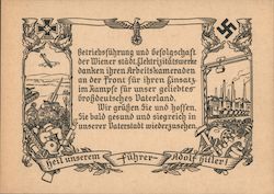 Austria, Germany WWII, Greetings to Hitler from Vienna Electricity Plant Postcard