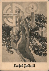 Christmas Greetings, Sylized Swasitika and Candles Postcard