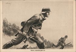 1941, Excited Infantry to the Front Postcard