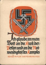 Propaganda, Quote from Hitler Speech, "I Believe in My People".. Postcard