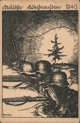 Christmas 1940 Soldiers and Christmas Tree Postcard