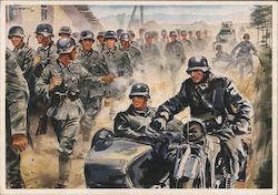 Infantry and Motorized Units, Motorcycle w Sidecar Postcard