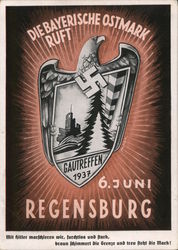 Propaganda, Bavarian Austria Calls to Regional Meeting in Regensburg, 1937 Postcard