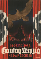 Propaganda, Regional Party Meeting in Leipzig, 1938, Eagle, Swastika Postcard