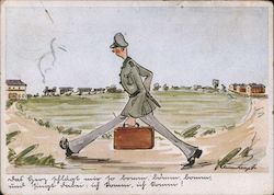 Military Humor, Soldier Walks from Barracks to House Postcard