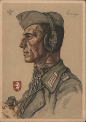 Knight's Cross Recipient w Binoculars, Radio Headsetarecoipient Postcard