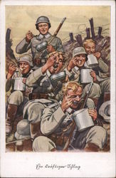 Soldiers at Mess, Field Kitchen, In Trench, Eating Soup Postcard