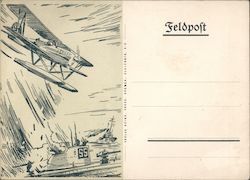 Observation Sea Plane over U-Boat, Submarine Postcard