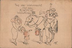 Horse Soliciting Help from Mother & Child,  War-Time Winter Assistance Fund, Child Riding Postcard