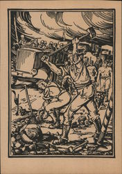 Soldiers Digging on Roadway, Drawing by J. Nordmann, Construction Battalion Postcard