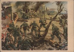 "Charging Infantry" Battle Scene, Destroyed Artillery, Soldiers in Attack Postcard
