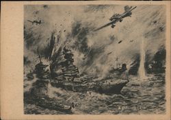 Airplanes, Luftwaffe, Attacking English Ship Postcard
